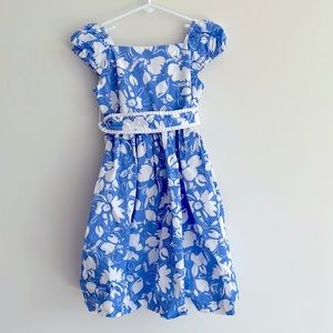 Plum Pudding Blue White Belted Floral Sundress Sz 4T